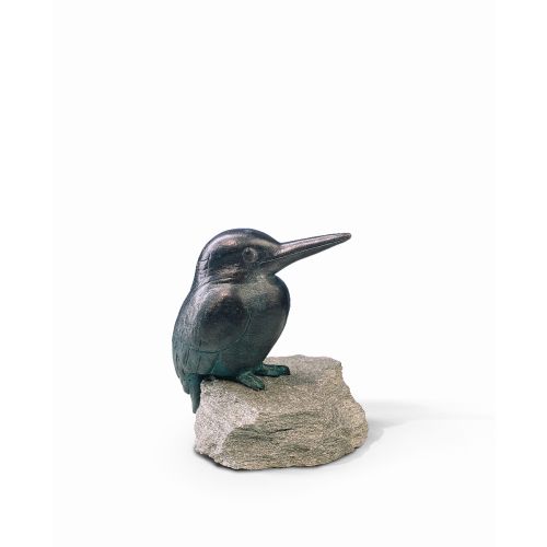 Gartenskulptur "Eisvogel", Kupfer auf Stein