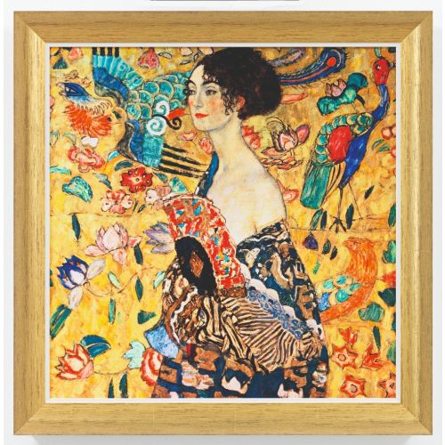 Gustav Klimt: gold gerahmt, Bild "Dame mit Fächer" 1917-18