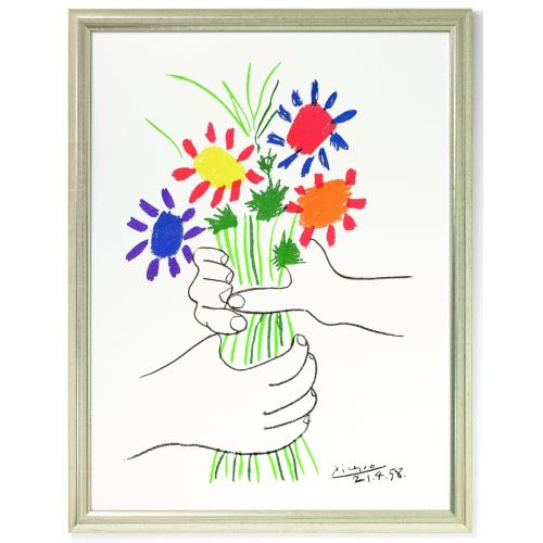 Pablo Picasso: Bild "Hände mit Blumenstrauß" (1958), gerahmt