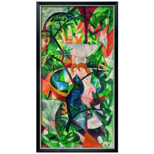 August Macke: Bild "Mädchen am Springbrunnen" (1913), Version schwarz-silberfarben gerahmt