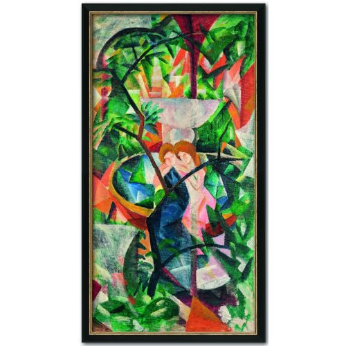 August Macke: Bild "Mädchen am Springbrunnen" (1913), Version schwarz-goldfarben gerahmt