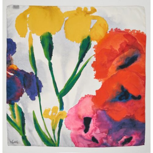 Emil Nolde: Seidentuch "Schwertlilien und drei Mohnblüten (gelb, violett, rot)" 