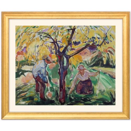 Edvard Munch: Bild "Apfelbaum" (1921) - aus "Jahreszeiten-Zyklus", Version goldfarben gerahmt