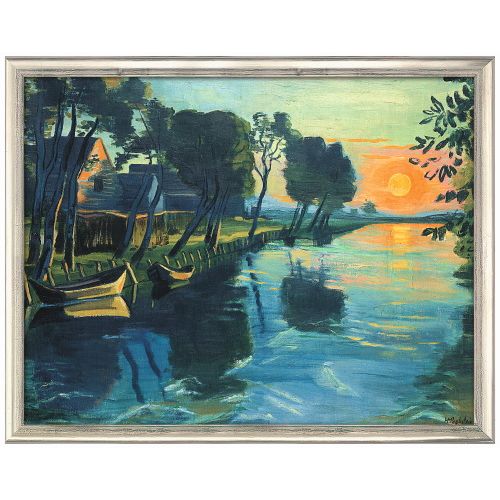 Max Pechstein: Bild "Die ersten Sonnenstrahlen am Mühlengraben" (um 1934), Version silberfarben 