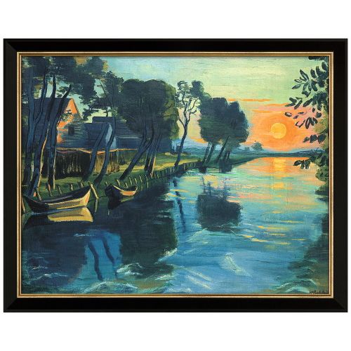 Max Pechstein: Bild "Die ersten Sonnenstrahlen am Mühlengraben" (um 1934), Version schwarz-goldfarben gerahmt
