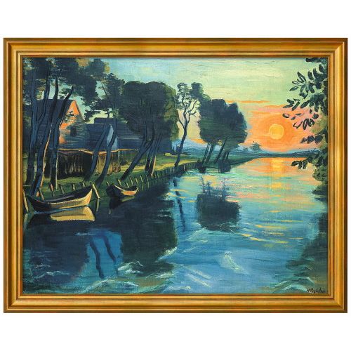 Max Pechstein: Bild "Die ersten Sonnenstrahlen am Mühlengraben" (um 1934), Version goldfarben gerahmt