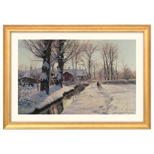 Mönsted: Bild "Winterlandschaft bei Brøndbyvester" (1927) | Version goldfarben gerahmt