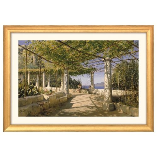 Mönsted: Bild "Pergola auf Capri mit Blick auf den Vesuv" (1889) | Version goldfarben gerahmt