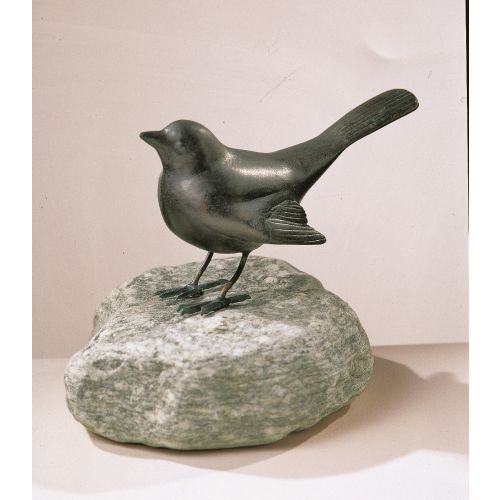 Gartenskulptur "Amsel", Kupfer auf Stein