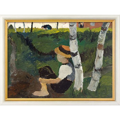 Paula Modersohn-Becker: Bild "Knabe am Weg unter Birken" (1900), gerahmt