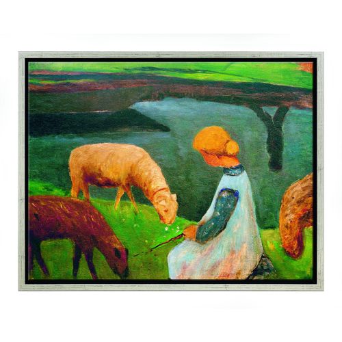 Paula Modersohn-Becker: Bild "Sitzendes Mädchen mit Schafen am Weiher I" (1903)