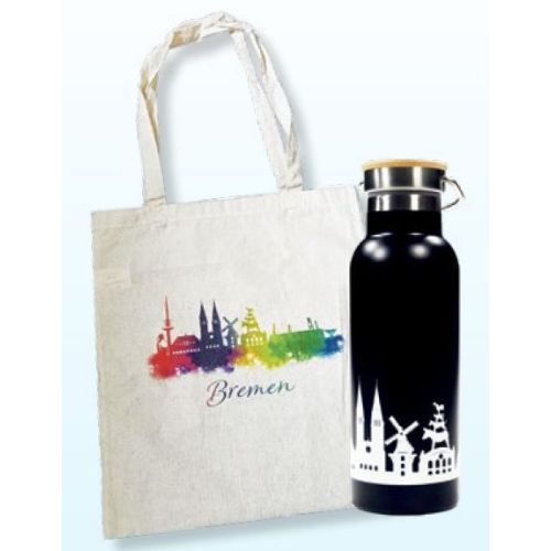 SET Thermosflasche Skyline + Stoffbeutel Skyline