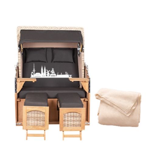 SET [MD22668-S+MD02513] Strandkorb Düne Skyline Bremen inkl. Kuscheldecke beige